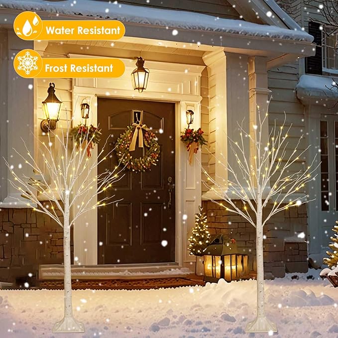 2 Pack 4FT 100LED Christmas Lighted Birch Tree, Timer Function Prelit Artificial Tree Lamp Plug in with Warm White Lights, 2 Modes Twinkling Twig Trees for Indoor Outdoor Party Christmas Decorations