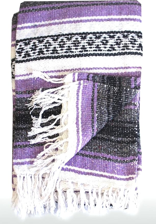 Del Mex Classic Mexican Blanket, Large Authentic Woven Falsa Throw (70"x50"), Artisan Southwest Décor for Beach, Yoga, Outdoors (Lavender)