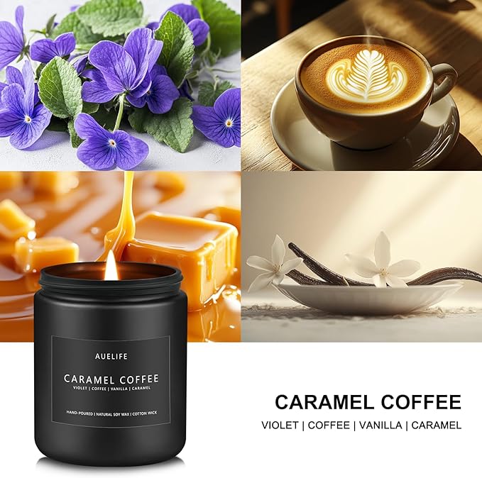 Caramel Coffee Candle | Men Scented Candles for Home, Candles Gifts for Women Men - Soy Candle for Home Scented - Aromatherapy Gifts for Men - 7oz 50 Hours Long Burning