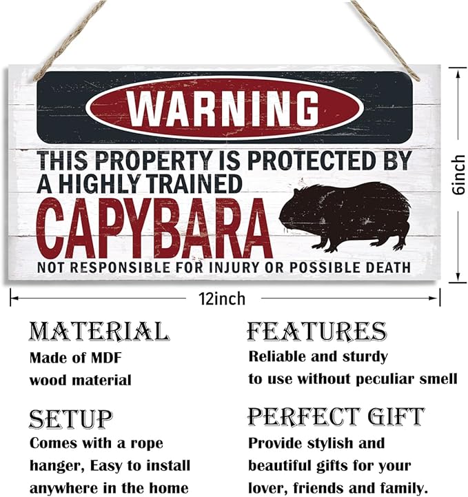 Warning Sign, Capybara Warning Wood Plaque Sign, Funny Door Signs, Decorative Wood Hanging Suspension Plaque, Farmhouse Wooden Wall Decor, Outdoor Hanging Wooden Signs