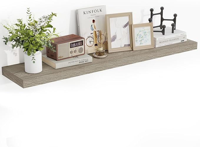 48 Inch Floating Shelves, 3D Textured Wood Grain, 48"x9.25"x1.5" Inch Deep Floating Shelves for Wall, Wooden Shelves for Bathroom, Bedroom, Living Room, Vintage Gray Oak