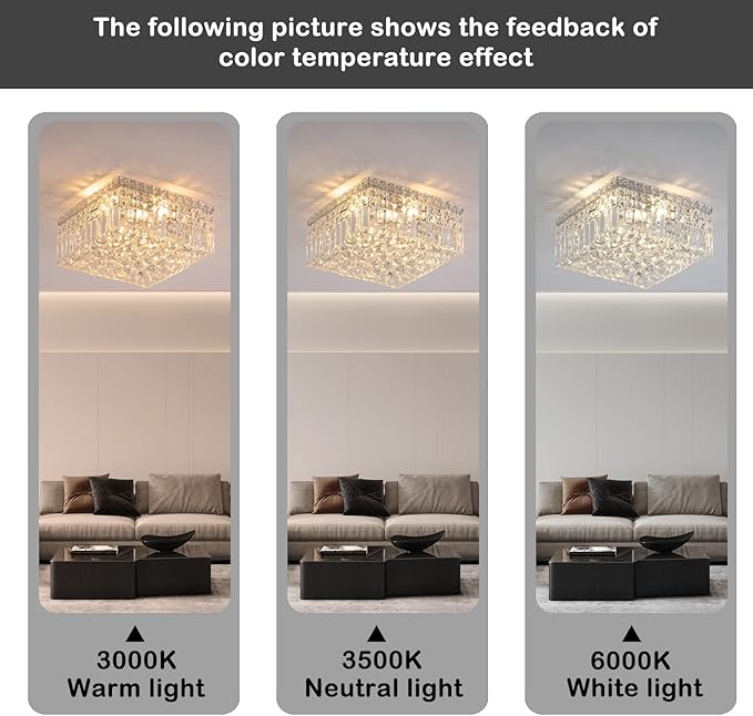 4-Lights Modern Flush Mount Ceiling Light Fixtures,Elegant Crystal Chandelier Pendant Ceiling Lamp for Bedroom,Living Room,Dining Room,Hallway H5.9 x W13.7 x L13.7 (Bulbs Not Included) Square
