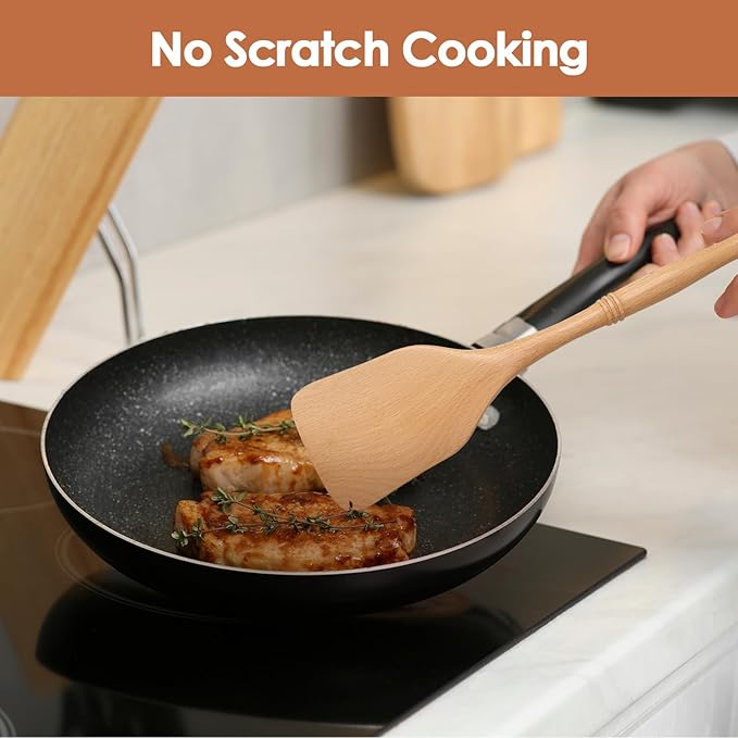 comfoyar Wooden Spoons for Cooking, 7 Pieces Kitchen Cooking Utenails Set with Spatula and Ladle, Heat Resistant Kitchen Cookware for Nonstick Pan-Beech