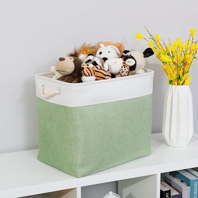Bidtakay Large Storage Baskets for Nursery Toy Organizer Collapsible Organizing Baskets 17x12x15 In Green Canvas Bins for Organizing Set of 2 Clothes Decorative Baskets for Home Office Room Decor