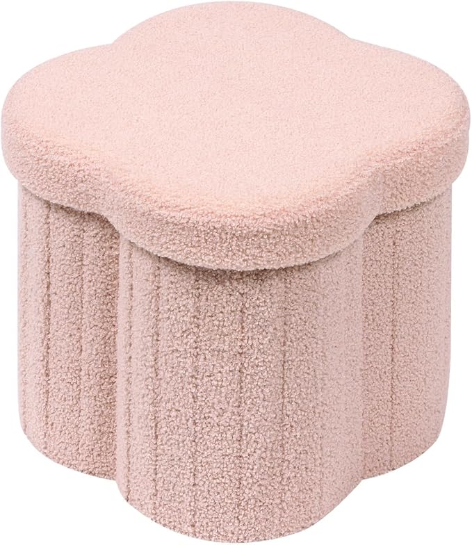 B FSOBEIIALEO Storage Ottoman Cube, Flowers Shaped Ottomans with Storage Foot Stool Footrest for Lving Room, Boucle Ottoman Seat for Dorm Room,Faux Teddy Fur, Pink 12.6"x12.6"x12.6"