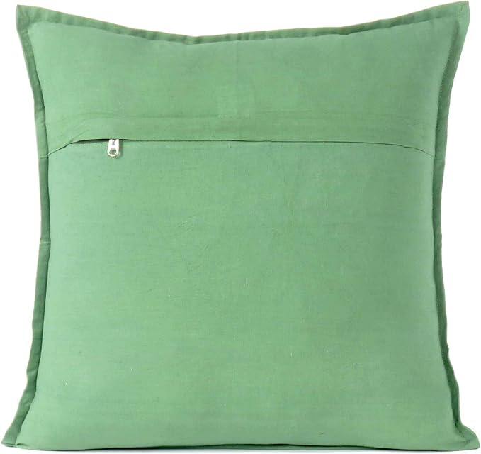 Eyes of India Embroidered Decorative Boho Throw Pillow Cover with Mirrors, Handmade Bohemian Accent Cushion Case for Sofa Couch Bedroom Living Room (Green, 24" x 24")