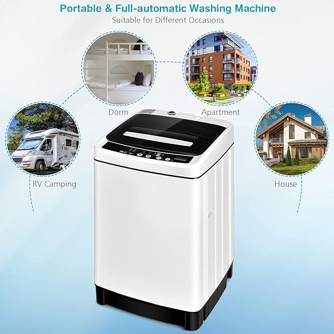 Giantex Portable Washing Machine, 2 in 1 Full Automatic Laundry Washer 1.5Cu.Ft 11lbs Capacity Washing and Spinning Combo 8 Programs 10 Water Levels Energy Saving Top Load Washer for Apartment Dorm