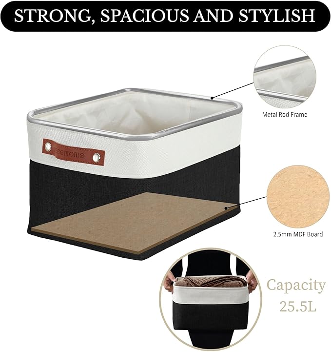 DECOMOMO Storage Bins Fabric Storage Baskets for Shelves, Linen Closet Organization Toys Nursery (Black and White, Large - 3 Pack)