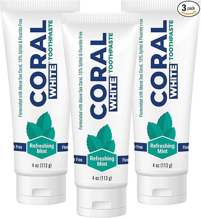 Coral White - Coral White Mint Toothpaste Natural Fluoride SLS Free Coral Calcium Remineralizing Toothpaste 4 Ounce (3 Pack)