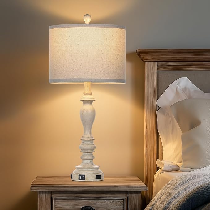 27.5" Retro Table Lamps Set of 2 with USB A+C Charging Ports -Nightstand Lamp for Bedroom Vintage Rustic Table Lamps for Living Room Traditional Nightstand Bedside Lamps（2 Bulbs Included）