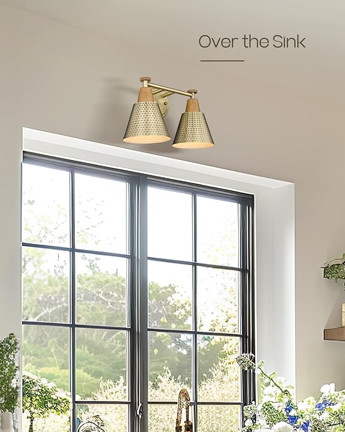 FEMILA Bathroom Light Fixtures, 2-Light Bathroom Vanity Lights Over Mirror, Antique Brass Wall Sconces, Hammered Metal Shade, 4FG59B-2W BG