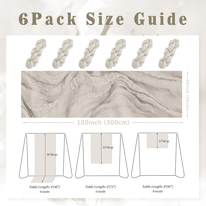 6 Pack Rose Brown Cheesecloth Table Runner 10FT Rustic Gauze Fabric Cheese Cloth Table Runner for Wedding Bridal Baby Shower Table Decor Boho Sheer Birthday Party Table Decorations 20 x 120 Inch Long