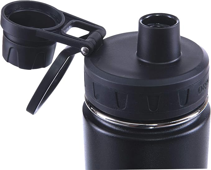 Drinco Stainless Steel Water Bottle Spout Lid Vacuum Insulated Double Wall Water Bottle Wide Mouth (40oz 32oz 22oz 18oz 14oz) Leak Proof Keep Cold Sport Camping Hiking (22 oz, 22oz Black)