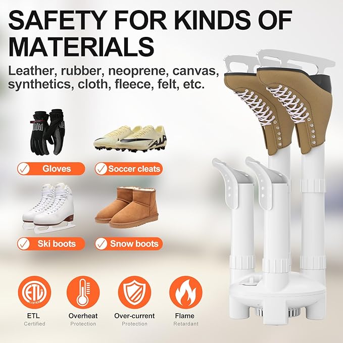 Boot Dryer, Shoe Dryer and Glove Dryer with Timer and Fan, White