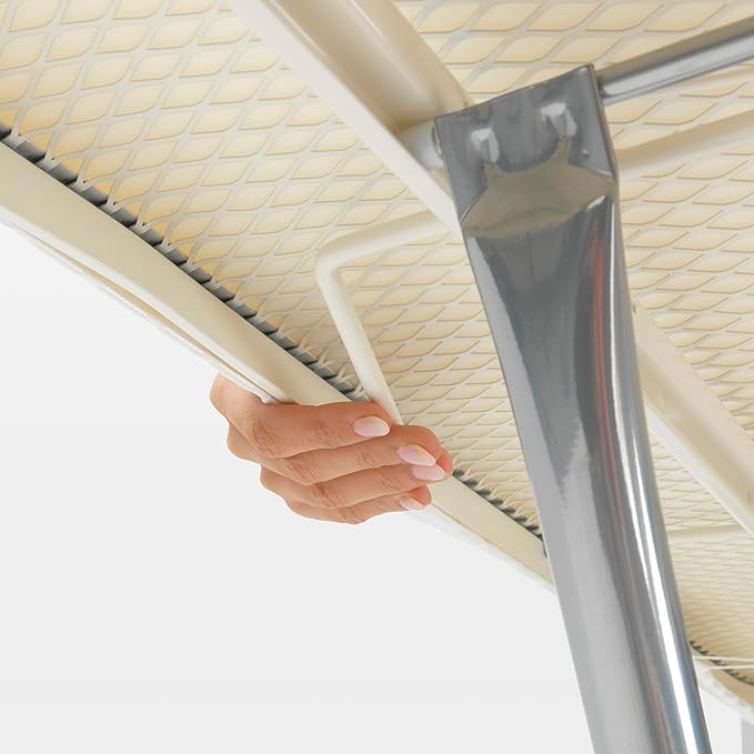 Brabantia Size C Ironing Board (49 x 18in) 7 Height Options, Adjustable Steam Iron Rest Holder & Linen Rack (Ecru) Non-Slip Feet, Anti-Collapse Child Locks