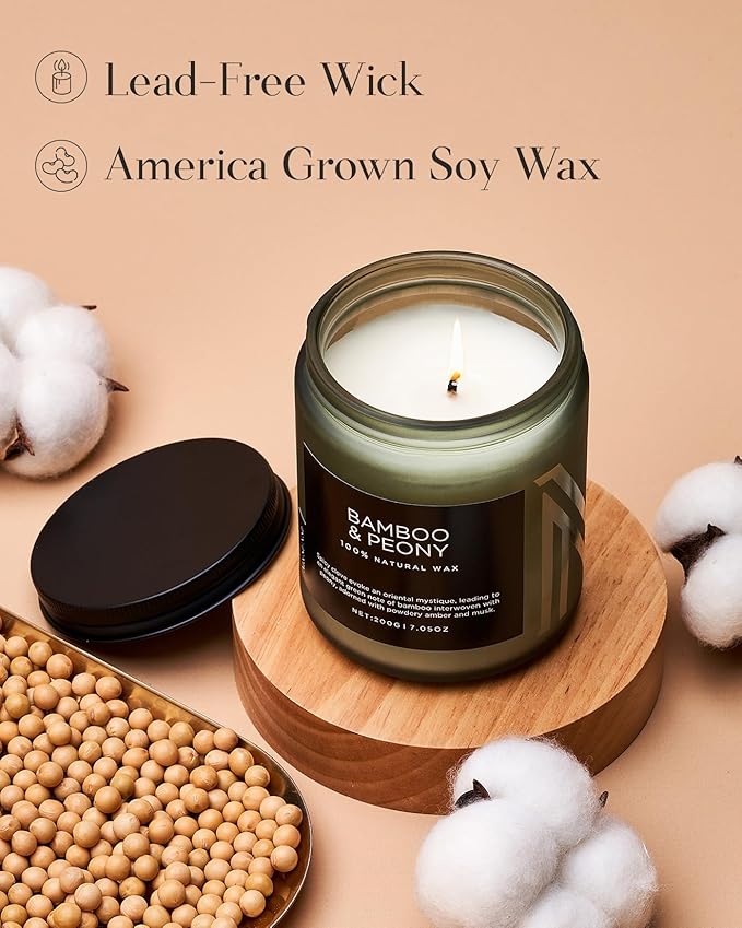 M&SENSE Bamboo Peony Spring Jar Candles for Home Scented Natural Organic Soy Candle Gifts for Women, 7.05oz 50 Hour Hours Burn Fresh Smelling Aromatherapy Gifts for Stress Relief