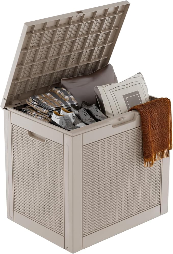 Deck Box Large Outdoor Storage for Patio Furniture,Outdoor Cushions,Garden Tools,Picnic Supplies and Pool Supplies,Waterproof,Resin,Lockable (Grey, 31 Gal)