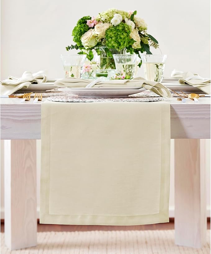 Solino Home Linen Birch Table Runner 144 Inches Long - 100% Pure Linen Extra Long Table Runner 14 x 144 Inch for Fall, Autumn, Thanksgiving - Fete