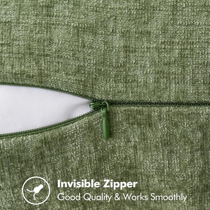 MIULEE Pack of 2 Couch Throw Pillow Covers 24x24 Inch Sage Green Farmhouse Decorative Pillow Covers with Stitched Edge Soft Chenille Solid Dyed Spring Pillow Covers for Sofa Bed Living Room