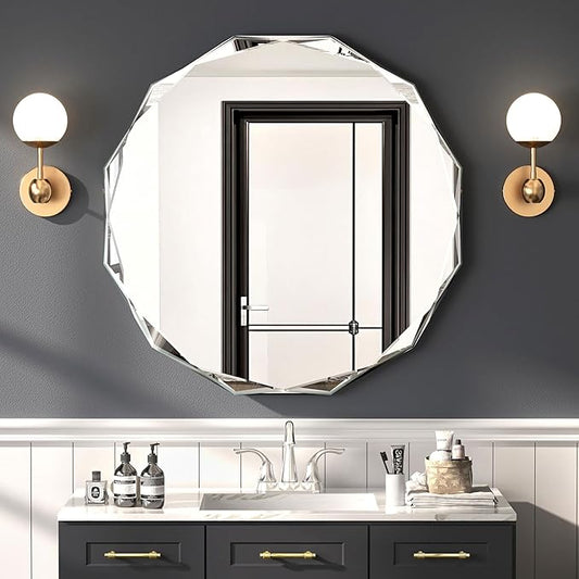 Bathroom Mirrors for Over Sink, Round Frameless Mirrors for Wall, 24x24 Inch Beveled Bathroom Mirror, Bathroom Vanity Circle Mirror for Bedroom Living Room Entryway Home Decor