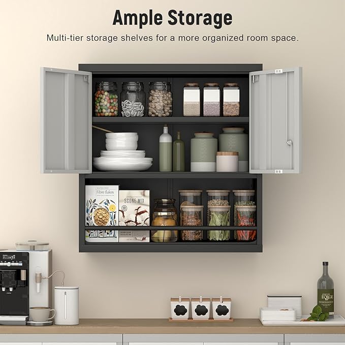 Garage Cabinets,Metal Storage Cabinet with Locking Door,Lockable Wall Mount Cabinet for Storage,Hanging Cabinets for Garage,Kitchen,Office