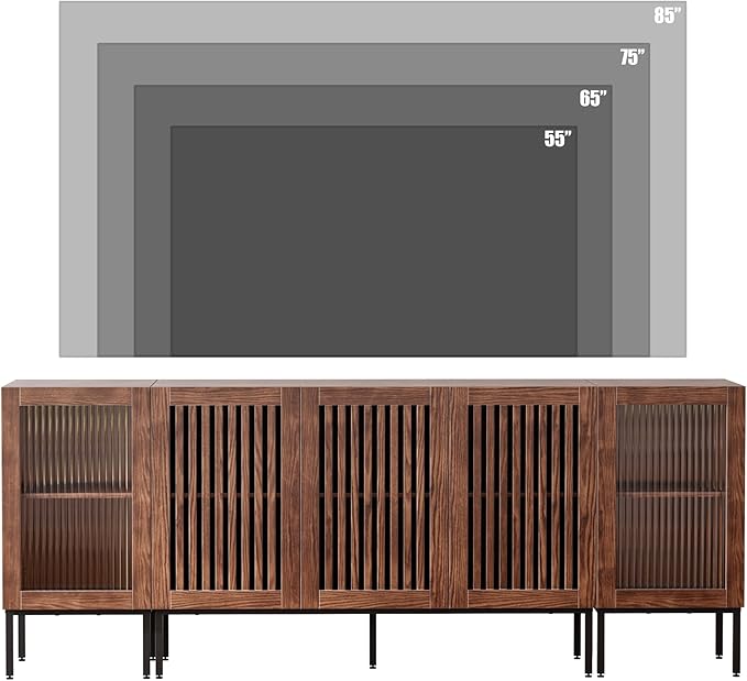 Farmhouse TV Stand for TVs up to 85 Inch, Entertainment Center TV Console with Storage Cabinets and Glass Doors,Media Console for Living Room, Brown