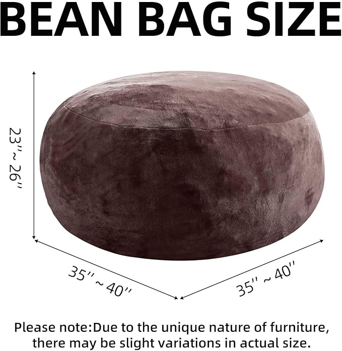 Bean Bag Chair 3Ft, Memory Foam Filled, Large Beanbag Chairs for Adults and Teens, Soft Sofa with Removable Flannel Cover, Round Couch for Living Room Bedroom College Dorm (Brown, 3FT-36×36"×24")