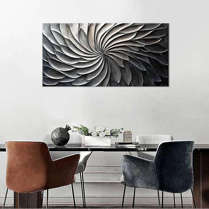 LASMOND Abstract Black and White Wall Art for Living Room Modern Canvas Print Painting Lines Flower Floral Large Artwork Bedroom Home Office Wall Décor (40x20 Inches)