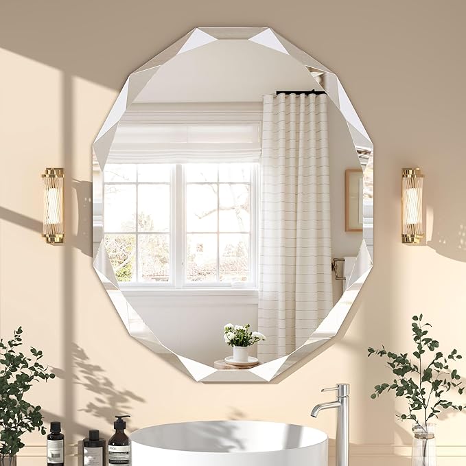 Bathroom Mirrors for Over Sink, Round Frameless Mirrors for Wall, 24x30 Inch Beveled Bathroom Mirror, Bathroom Vanity Circle Mirror for Bedroom Living Room Entryway Home Decor
