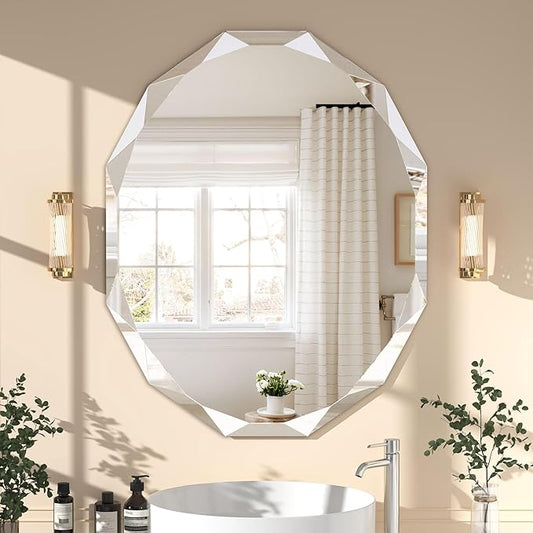 Bathroom Mirrors for Over Sink, Round Frameless Mirrors for Wall, 24x30 Inch Beveled Bathroom Mirror, Bathroom Vanity Circle Mirror for Bedroom Living Room Entryway Home Decor