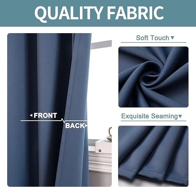 ChrisDowa Grommet Blackout Curtains for Bedroom and Living Room - 2 Panels Set Thermal Insulated Room Darkening Curtains (Stone Blue, 38W x 45L)