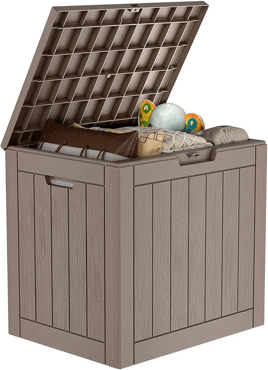 37 Gallon Deck Box Large Outdoor Storage for Patio Furniture,Outdoor Cushions,Garden Tools and Pool Supplies,Waterproof,Resin,Lockable(Grey)