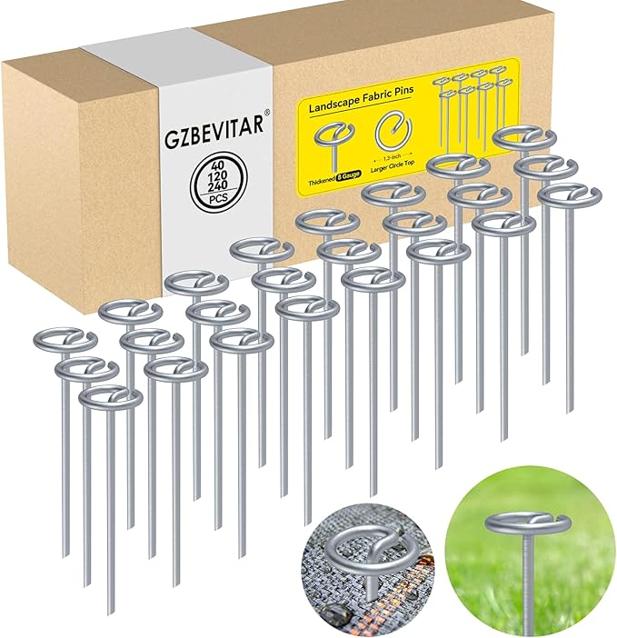 Landscape Fabric Pins, Thickened 8 Gauge Circle Top Landscape Pins-120 Pcs, Not Easy to Bend 6 inch Galvanized Landscape Fabric Stakes, More Holding Power Than U-Shape Garden Staples(120)