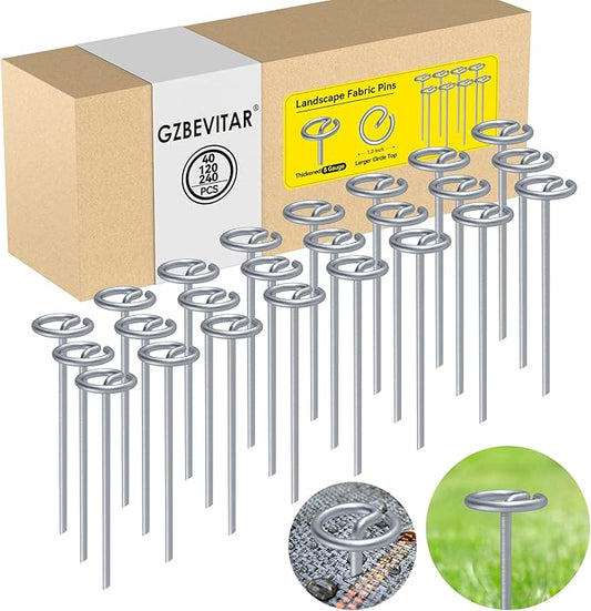 Landscape Fabric Pins, Thickened 8 Gauge Circle Top Landscape Pins-120 Pcs, Not Easy to Bend 6 inch Galvanized Landscape Fabric Stakes, More Holding Power Than U-Shape Garden Staples(120)