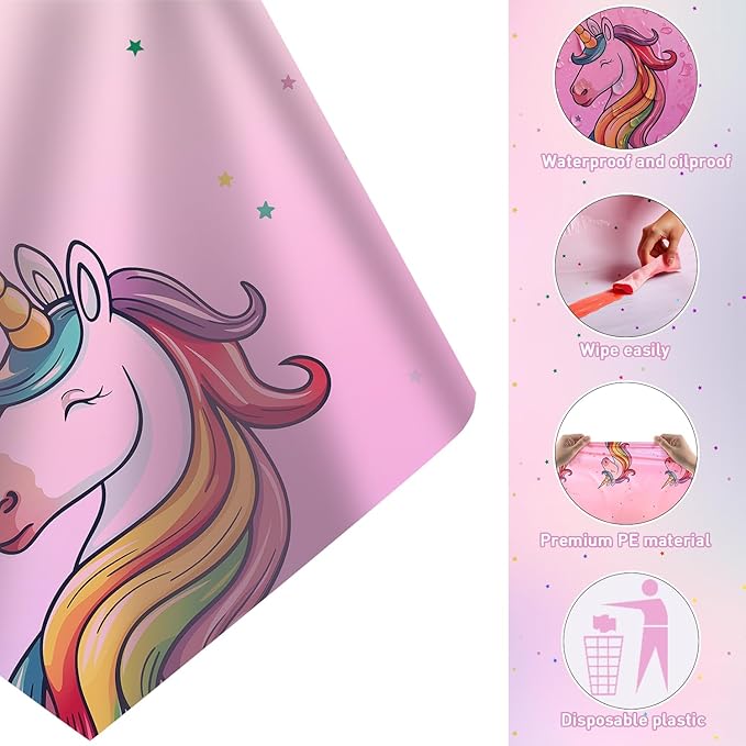 8Pcs Unicorn Tablecloths for Birthday Party, Unicorn Plastic Table Cover Disposable Party Table Cloths, unicórnio Festa Supplies for Baby Shower and Birthday Decoration for Girls (54'' x 108'')