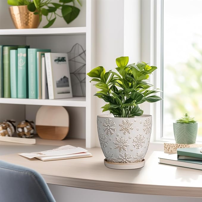 6.9 Inch Plant Pot with Drainage Hole and Saucer Ceramic Planter for Indoor Plant Flower Pot for Orchid Succulents Plants White