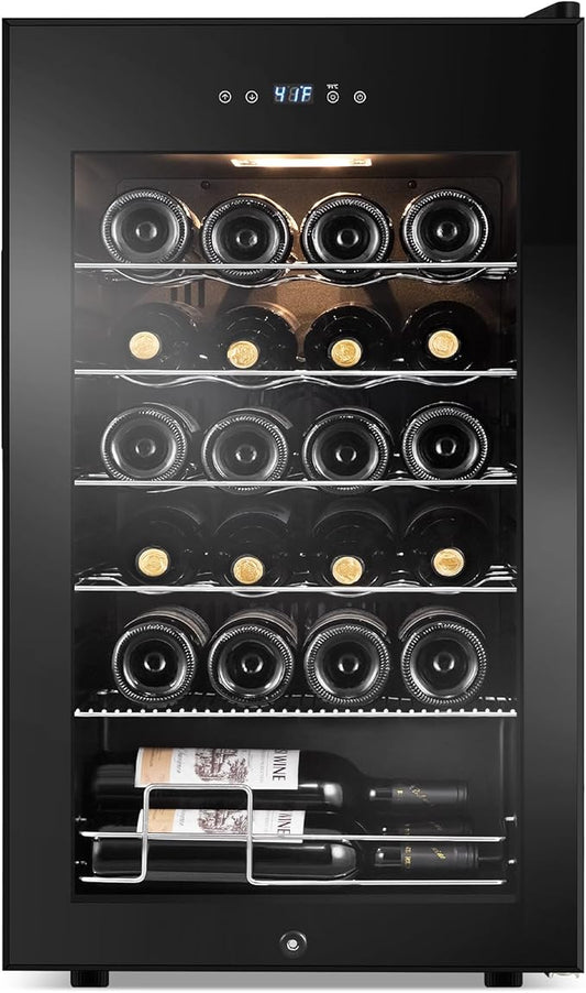 24 Bottles Wine Cooler Refrigerator, Small Wine Fridge Mini Wine Fridge Countertop with Glass Door Wine Cellars for Red Wine, Champagne, Dry White Wine, Sparkling Wines