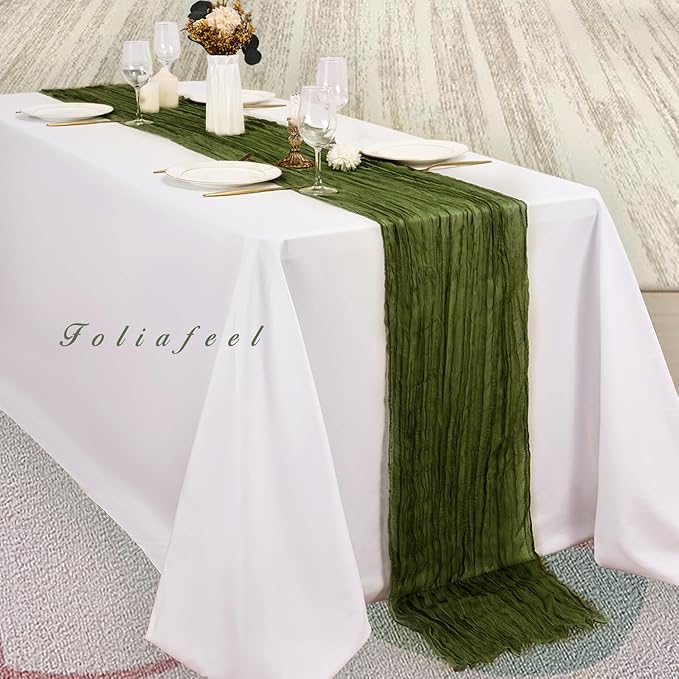 20 Pack Olive Green 10FT Cheesecloth Table Runner Rustic Gauze Cheese Cloth Table Runner for Wedding Bridal Baby Shower Table Decorations Boho Fabric Sheer Birthday Party Decor 20 x 120 Inch Long