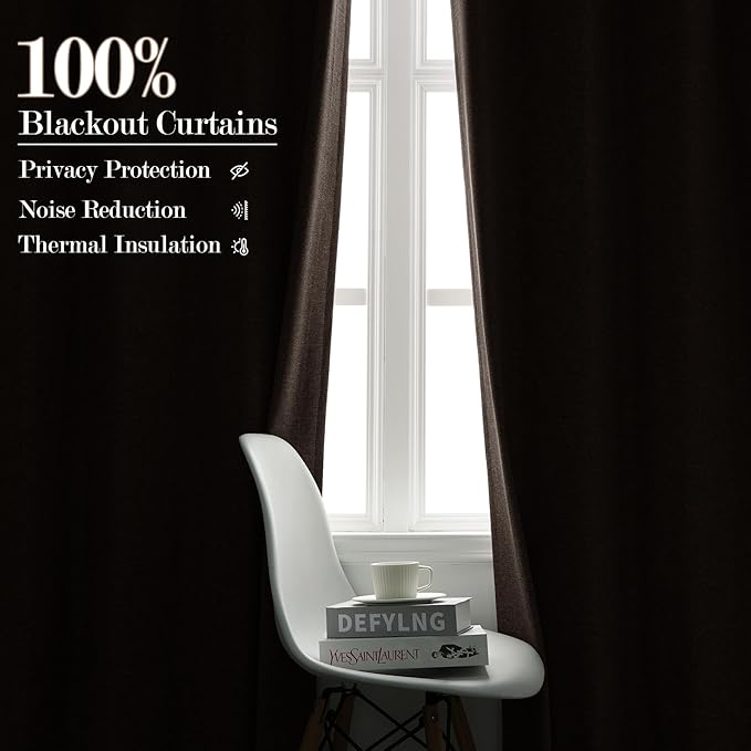 Light Coffee Pinch Pleat 100% Blackout Drapes Linen Blend, Room Divider, Room Darkening, Energy Saving, Furniture Protecting, Light Blocking Extra Wide Privacy Curtains, 200Wx102L, 1 PC