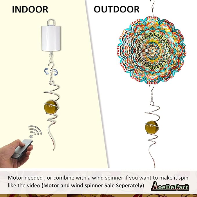 Gazing Ball Spiral Decorative Tail Wind Spinner Sun Catcher 11inch Tail and 2 inch Glass Orb. Wind Spinner Stabilizer Indoor Outdoor Garden Decoration -13 inch Height(Gold)