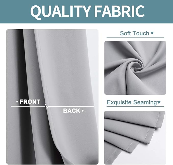 ChrisDowa Blackout Curtains 72 inches Long for Bedroom - 2 Panels Set Grommet Thermal Insulated Room Darkening Curtains for Living Room (Light Grey, 42 x 72 Inch)