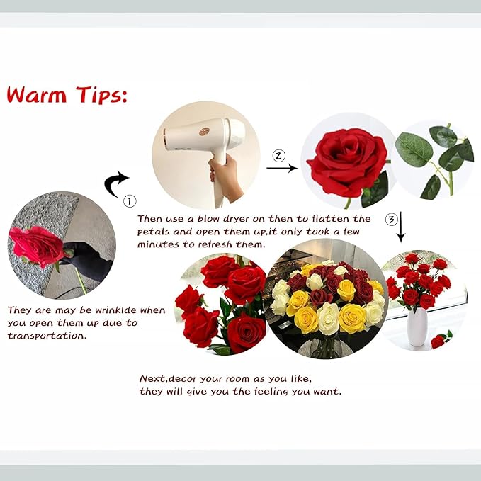 Yellow Fake Roses Artificial Flowers - 16 Pcs Fake Artificial Roses Silk Flowers with Stems for Home Wedding Hotel Office Centerpiece Decor