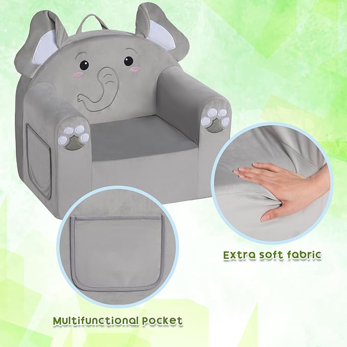 ALIMORDEN Animal Series Kid's Chair, Ultra-Soft Comfy Foam Filled Toddler Sofa Chair, Cute Animal-Shaped Design Toddler Couch, Lightweight Birthday for Baby Boys & Girls (Elephant)