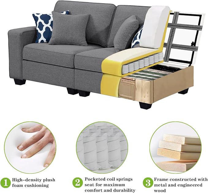 L Lengend Vansen Modular Sectional Sofa U Shaped Couch with Ottoman Modern Reversible Corner Sectional Couch for Living Room (Dark Grey, U Shaped Sofa-1)