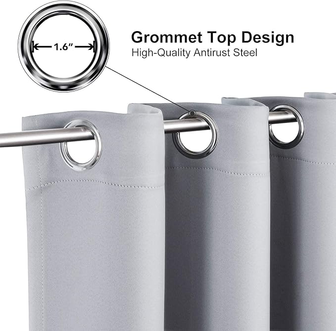ChrisDowa Grommet Blackout Curtains for Bedroom and Living Room - 2 Panels Set Thermal Insulated Room Darkening Curtains (Light Grey, 52W x 72L)
