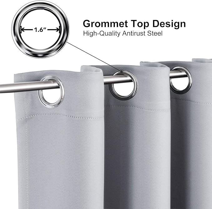 ChrisDowa Blackout Curtains 108 Inches Long 2 Panels Set for Living Room, Grommet Thermal Insulated Room Darkening Curtains for Bedroom (Light Grey, 52 x 108 Inch)