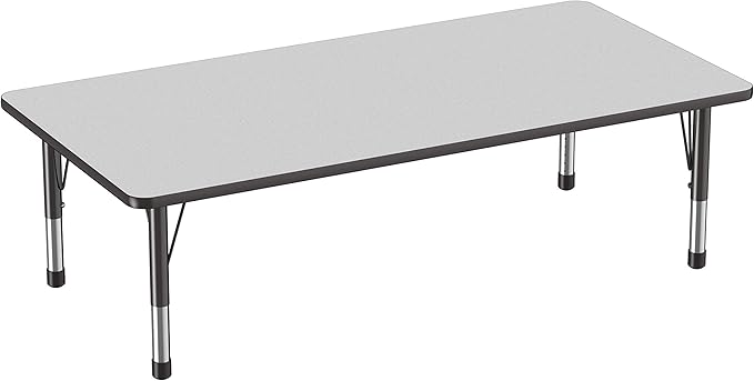 FDP Rectangle Activity School and Classroom Kids Table (36 x 72 inch), Toddler Legs, Adjustable Height 15-24 inches - Gray Top and Black Edge