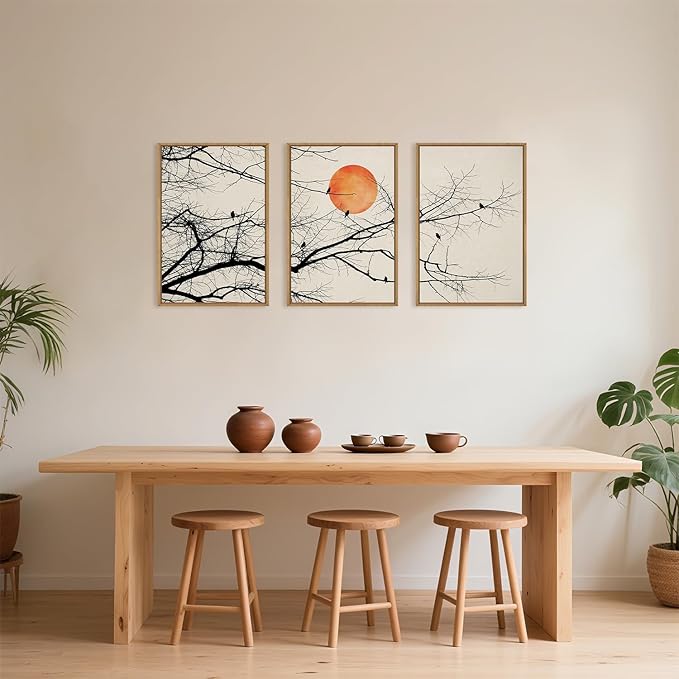 Celestdeco Large Vintage Tree Branch Framed Canvas Wall Art Set, Retro Tree Drawing Wall Decor, Nature Botanical Wall Painting, Neutral Landscape Art Print for Living Room, Bedroom, Office - 24"X36"X3