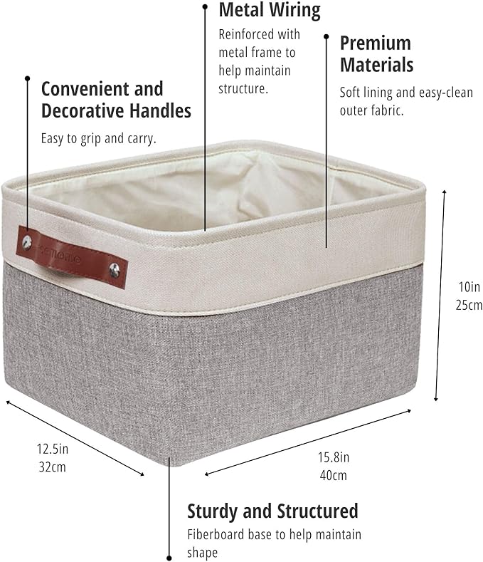 DECOMOMO Storage Baskets for Shelves - Fabric Closet Organizers and Storage Bins, Perfect Baskets for Organizing Closet Toys Nursery (Grey and White, XL - 4 Pack)