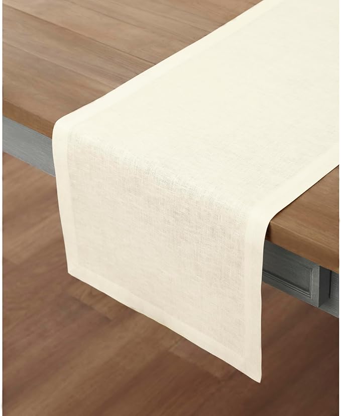 Solino Home Linen Ivory Table Runner 144 Inches Long - 100% Pure Linen Extra Long Table Runner 14 x 144 Inch for Fall, Autumn, Thanksgiving - Fete